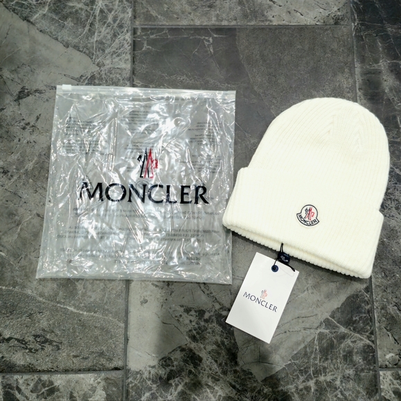 Moncler Other - Moncler White Beanie - Logo Patch - NWT